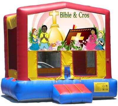 Bible and Cross-themed inflatable bounce house and jumper rentals