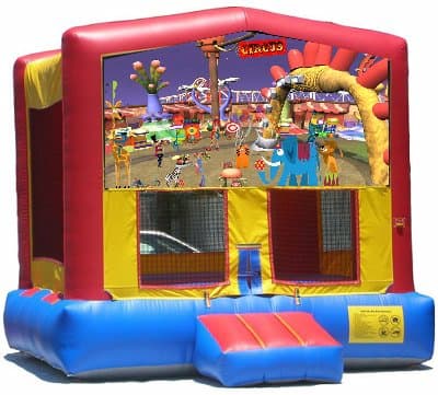 Circus-themed inflatable bounce house and jumper rentals