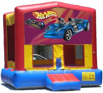 Hot Wheel-themed inflatable bounce house and jumper rentals