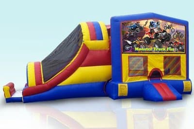 Monster Truck-themed inflatable bounce house and jumper rentals