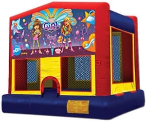 It's Girl Thing-themed inflatable bounce house and jumper rentals