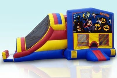 Happy Halloween-themed inflatable bounce house and jumper rentals