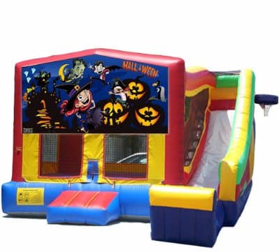 Happy Halloween-themed inflatable bounce house and jumper rentals