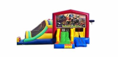 Monster Truck-themed inflatable bounce house and jumper rentals