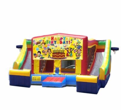 Happy Birthday-themed inflatable bounce house and jumper rentals