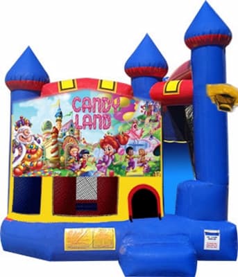 Candyland-themed inflatable bounce house and jumper rentals