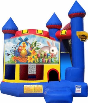 Happy Easter Castle-themed inflatable bounce house and jumper rentals