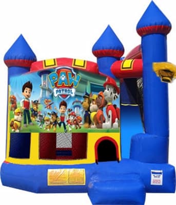 Paw Patrol Castle-themed inflatable bounce house and jumper rentals