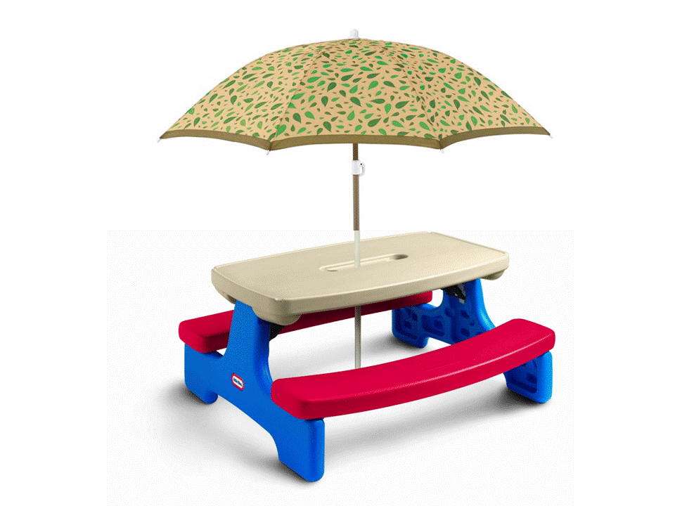 Picnic Table With Green Umbrella 39x39" - Kids ages 2 & Up