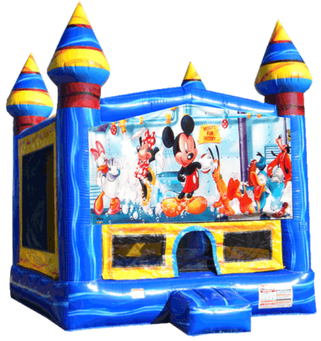 Blue Castle Bounce House with Mouse Party