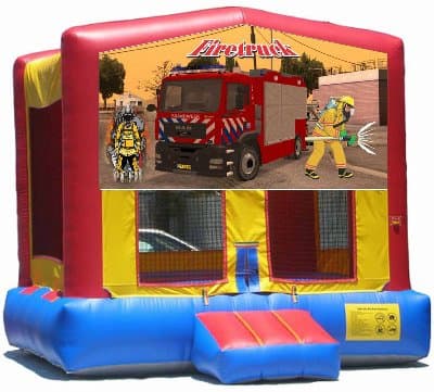 Fire Truck-themed inflatable bounce house and jumper rentals