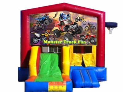 Monster Truck-themed inflatable bounce house and jumper rentals