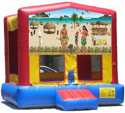 Hawaiian Luau-themed inflatable bounce house and jumper rentals