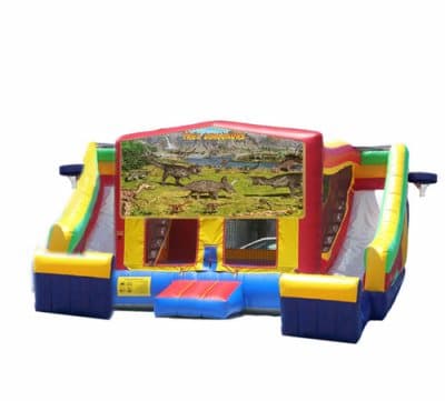 Dinosaurs Double Slides-themed inflatable bounce house and jumper r...