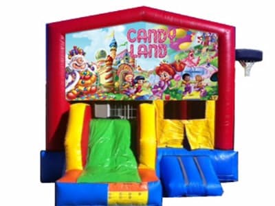 Candyland-themed inflatable bounce house and jumper rentals