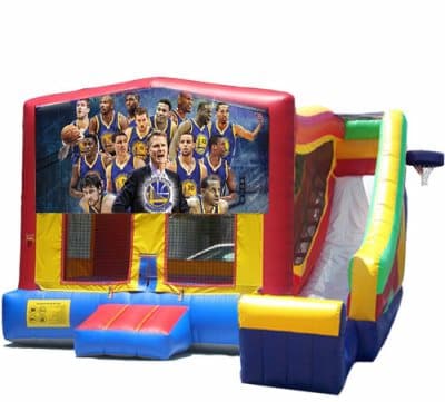 Golden State Warriior-theme inflatable bounce house and jumper rentals