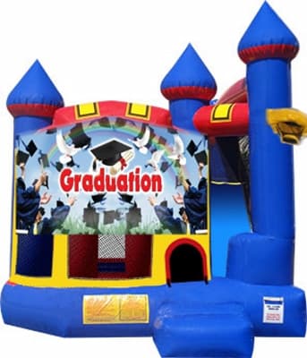 Graduation Castle-themed inflatable bounce house and jumper rentals