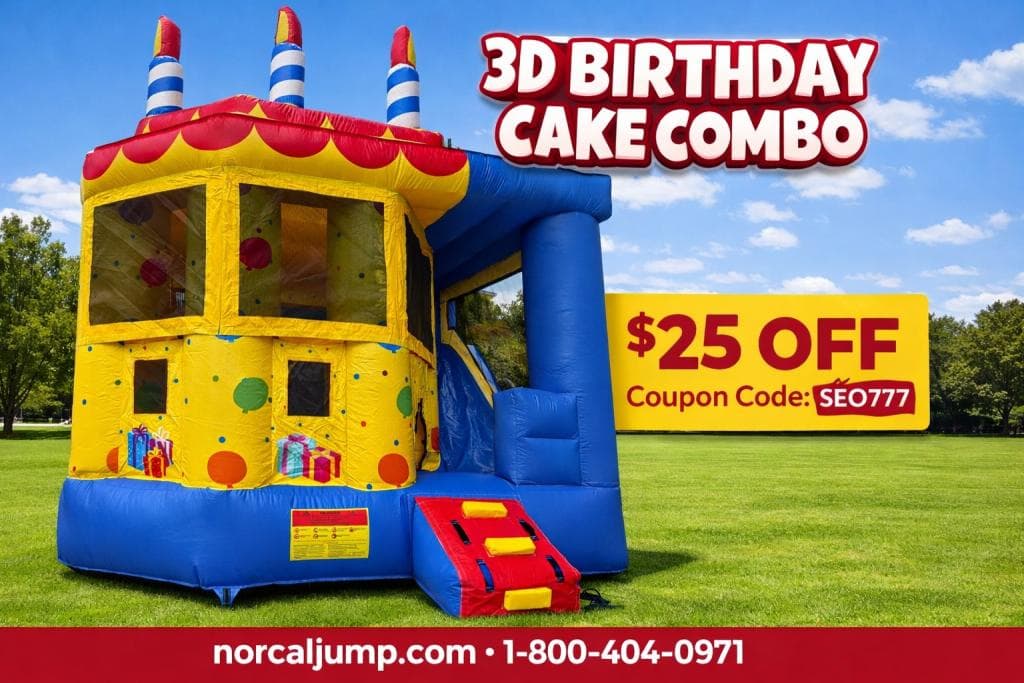 3D Birthday Cake Combo Bounce House Rental Bay Area